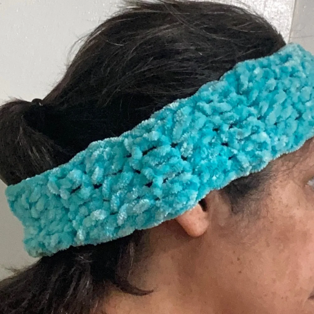 Chenille Crochet Stretch Headband Teal 21 inches x 3 inches